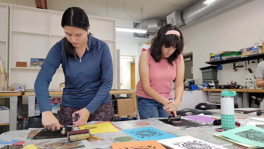 Teens printmaking at The Drawing Studio